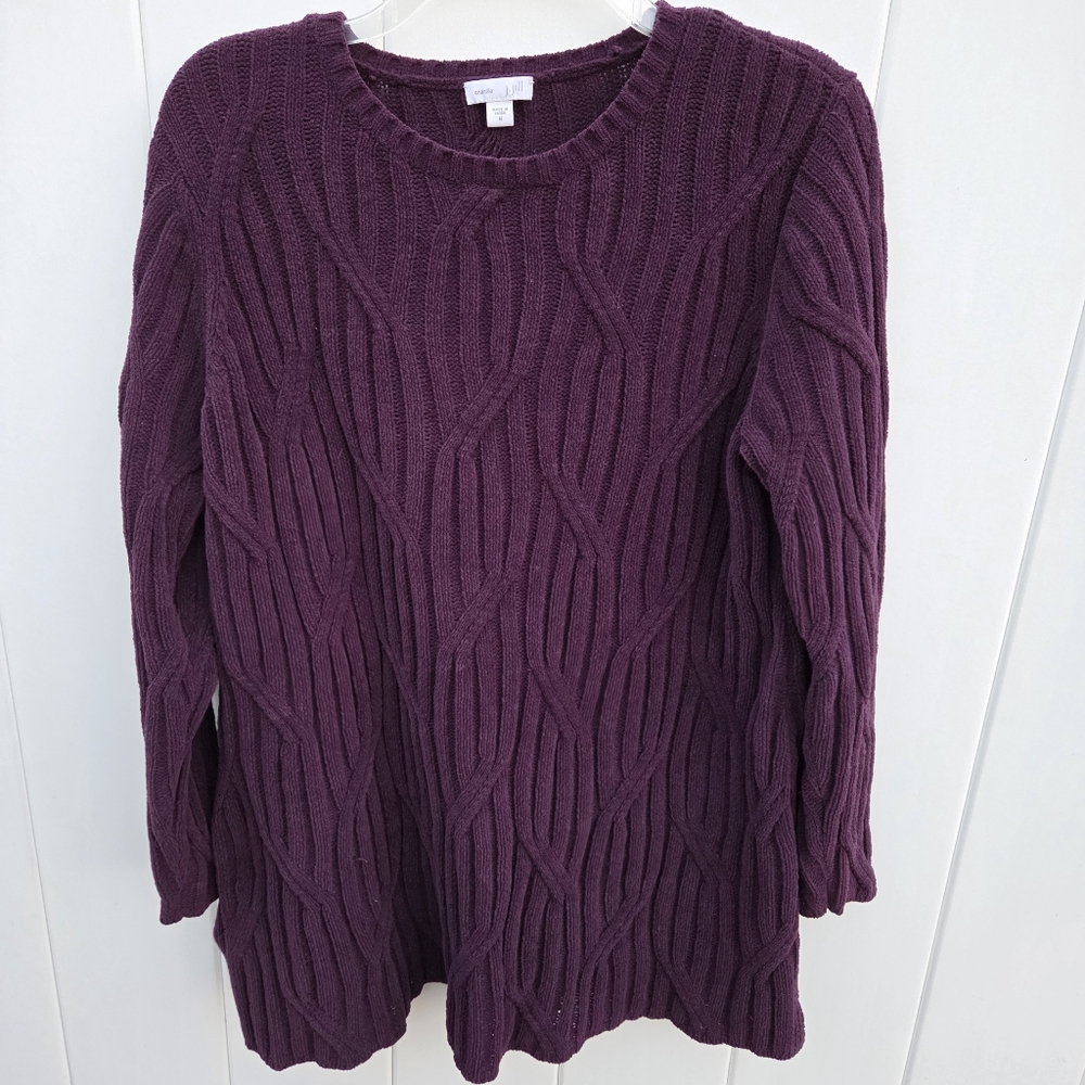 J. Jill Sweater Purple Chenille Tunic Knit Women's Size M Crew Neck